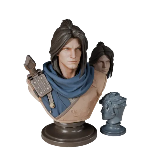 Реалистичная 3D-модель бюста героя, показывающая плоскости лица, вид сцены в три четверти