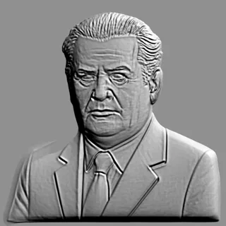 3D-модель барельефа мужчины в деловом костюме, выполненная в сером цвете, с четко проработанными деталями лица и одежды.