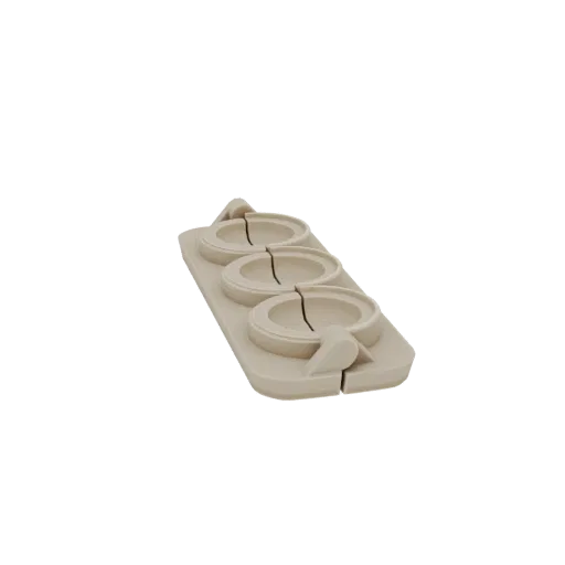 3D модель бежевой формы для льда на три шара, вид под небольшим углом сверху.