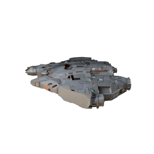 Низкополигональная 3D-модель грузового корабля дальнего космоса, вид в трех четвертях игрового окна, низкополигональный транс