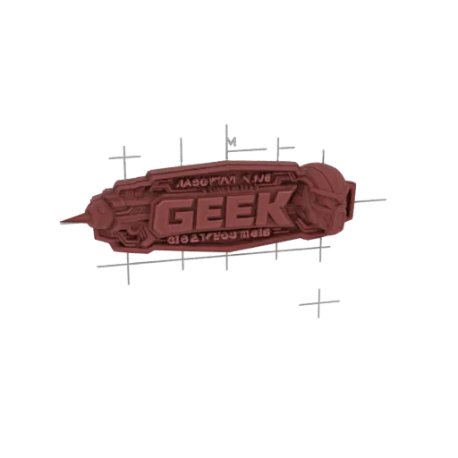 3D рендер красного знака 'GEEK' с элементами sci-fi дизайна, включая структуру, похожую на шлем.