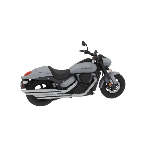 Вид сбоку 3D модели светло-серого мотоцикла Suzuki Boulevard M109R на белом фоне.