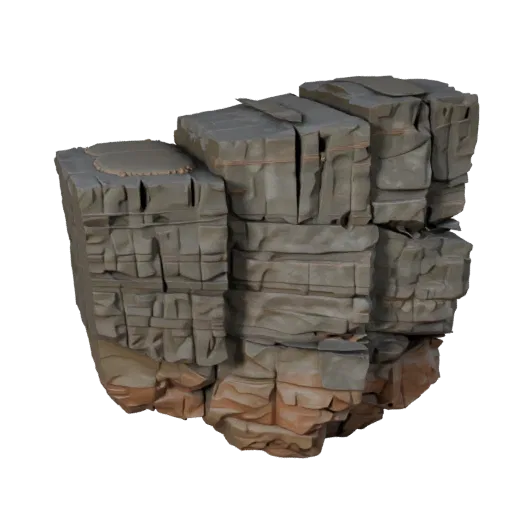 Модульная 3D модель Скала Стена Реалистичная, трехчетвертной рендер окружения, показывающий слоистый камень, скальные поверхн