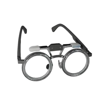 Стилизованная 3D-модель круглых очков для чтения, стилизованный изометрический рендер, показывающий прозрачные линзы, масштаб