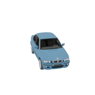 3D модель голубого седана BMW E39 1998 года, вид спереди и сверху