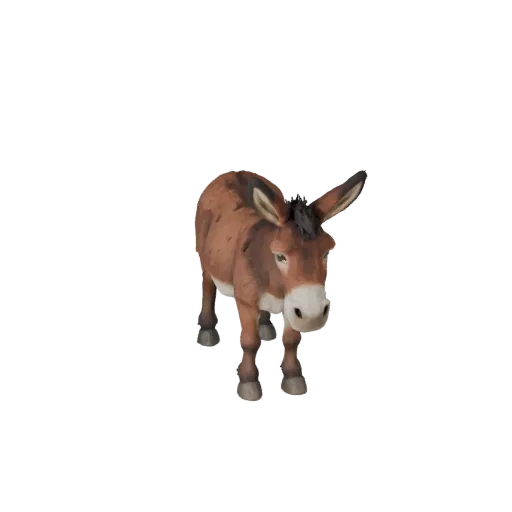 3D-модель осла, вид сбоку игровой камеры, готовый для Unity ассет животного с сужением морды, читаемыми путовыми суставами, м