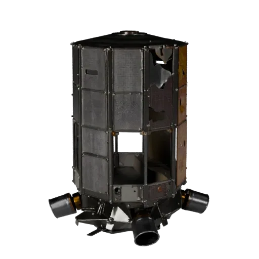 3D модель спутника, вид в игровом окне три четверти, готовый для Unity ассет транспортного средства с силуэтом миссии, раздел