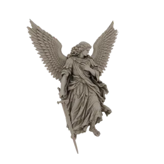 3D модель Архангела Михаила в динамичной позе, с мечом и расправленными крыльями, в текстуре под камень.