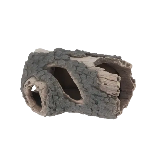 3D модель полого бревна с текстурированной корой и несколькими отверстиями, подходит для террариумов и игр.