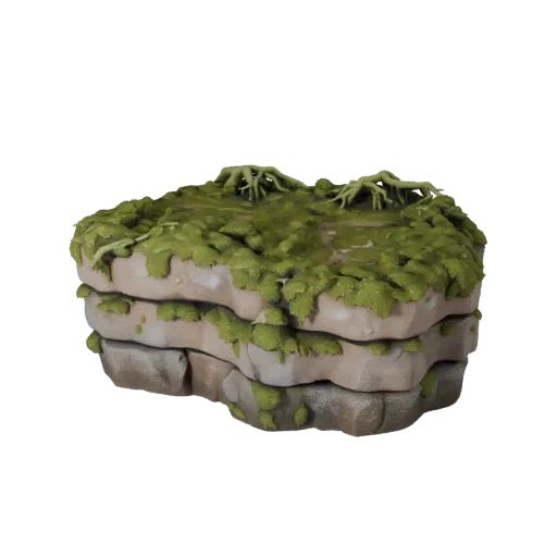 Высокополигональная 3D-модель "Тропа мшистых корней", кинематографический рендер окружения крупным планом, показывающий слоис