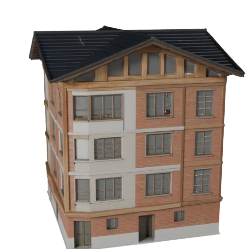 Stilisierte Duplex-Haus 3D-Modell - Spiel-Asset für Architektur