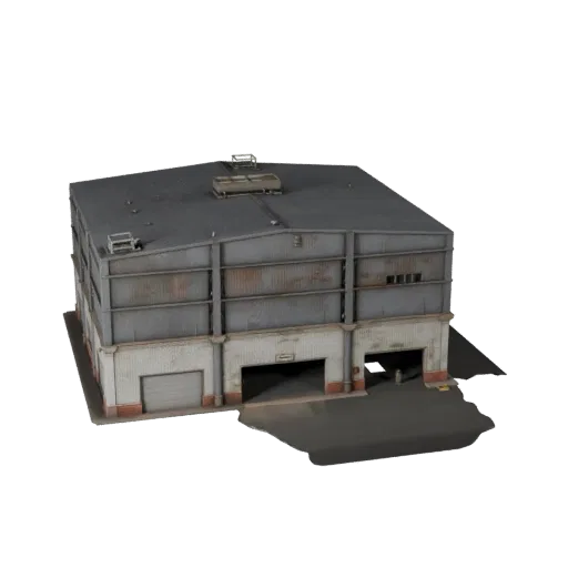 Готовая к использованию в Unity 3D модель здания пивоварни, окно просмотра движка Unity, показывающее промышленные строительн