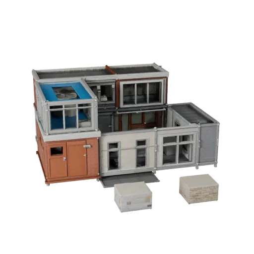 Модульный строительный набор в стиле научной фантастики реалистичная 3D модель, вид с трех четвертей снаружи, показывающий ма