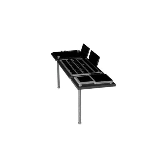 3D-модель Минималистичная клавиатура, вид три четверти спереди, вьюпорт Unity, показывающий пластиковые силуэты настольного р