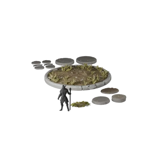 Предпросмотр 3D-модели GLB Разрушенное Круглое Основание для AR Viewer, показывающий форму обода, вид в три четверти, высоту