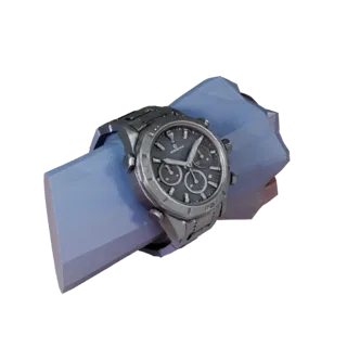 Низкополигональная 3D-модель часов Diver Chronograph, игровой видовой экран в три четверти, показывающий металлический корпус