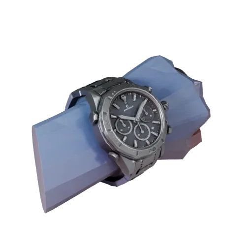 Низкополигональная 3D-модель часов Diver Chronograph, игровой видовой экран в три четверти, показывающий металлический корпус