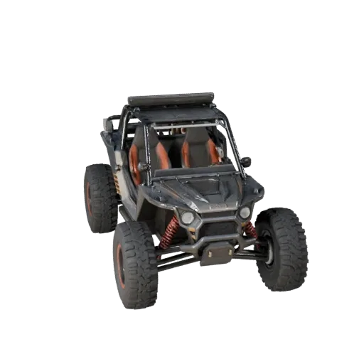 Готовая к игре 3D-модель багги для пустынного ралли, трехчетвертной студийный вид, готовый к производству транспортный актив