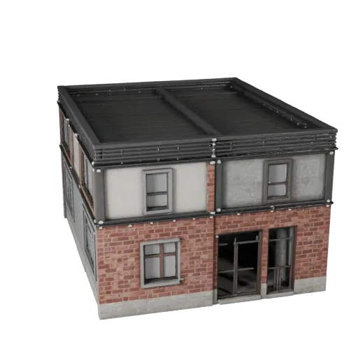 Модульная витрина комплект высокополигональная 3D модель, крупный план архитектурного рендера, показывающий материалы модульн