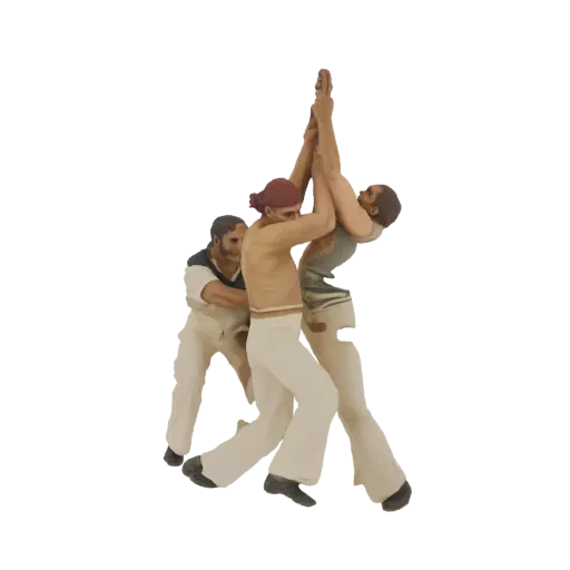 3D модель трех фигур, образующих человеческую башню, одна у основания поддерживает двух других сверху.