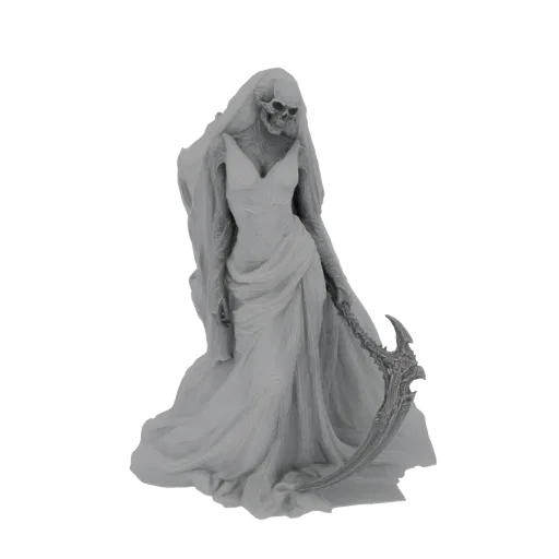 3D модель Невесты Жнеца со скелетным лицом, в свадебном платье и с косой.