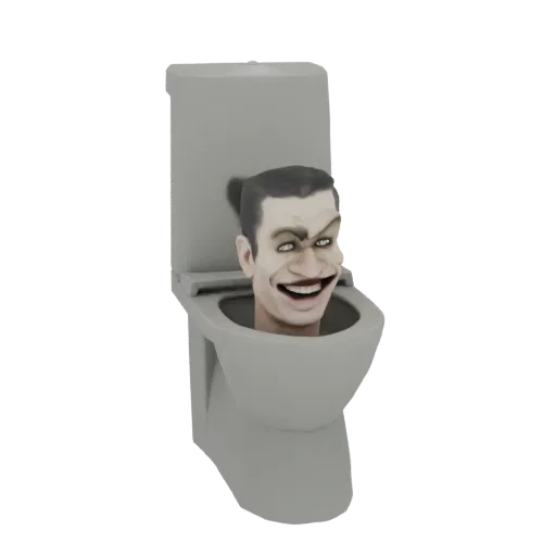 3D модель мужской головы с широкой, жуткой ухмылкой, появляющейся из унитаза.