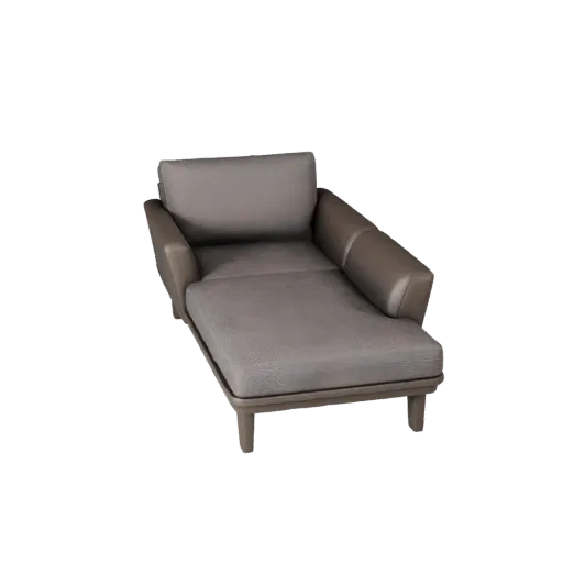 Секционный диван-шезлонг 3D модель, гостиная, вид спереди в три четверти, окно просмотра Unreal Engine, детали ткани.