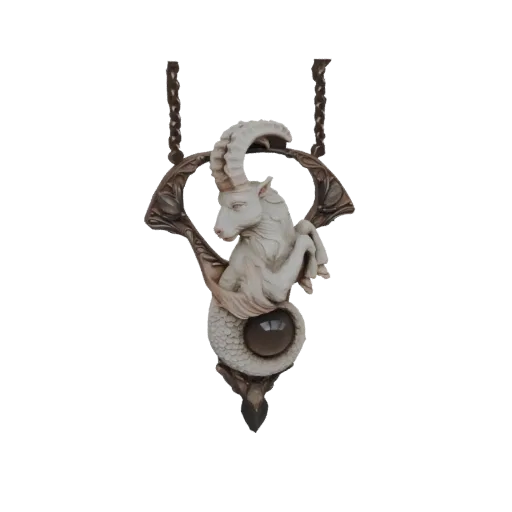 3D модель кулона с мифическим Козерогом, верхняя часть козла, хвост рыбы, дымчатая сфера.