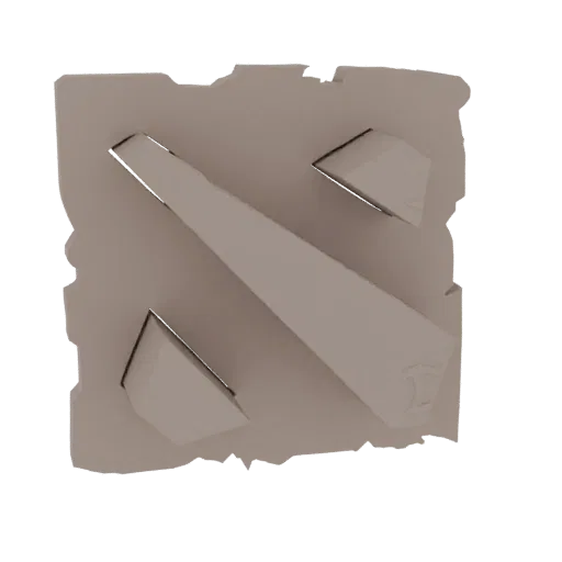 Рендер 3D модели логотипа Dota 2 с текстурой под камень и состаренными краями.