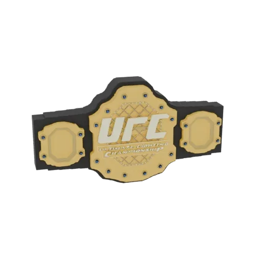 3D модель чемпионского пояса UFC с золотыми пластинами, логотипом UFC и черным ремнем.