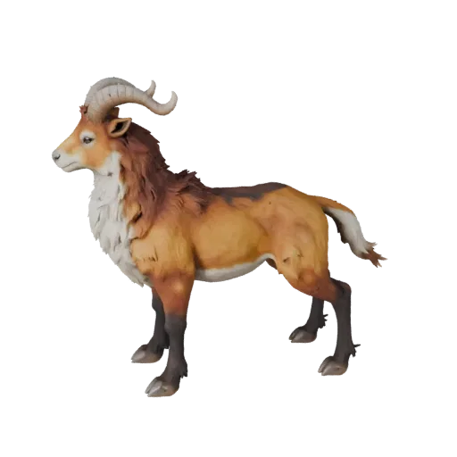 3D модель газели, вид сбоку игровой камеры, готовый к использованию в Unity ассет животного с направлением шерсти, формами ко