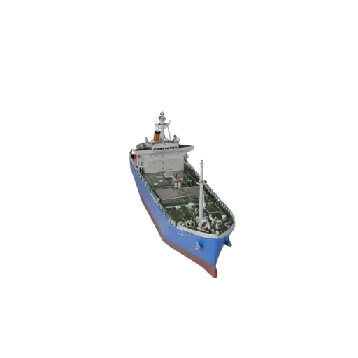 3D модель грузового судна, вид в трех четвертях из игрового окна, готовый к использованию в Unity актив с формой корпуса, пла