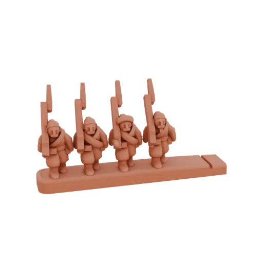 3D модель пехотного взвода Первой мировой войны из четырех солдат, марширующих с винтовками, представленная в едином отряде н