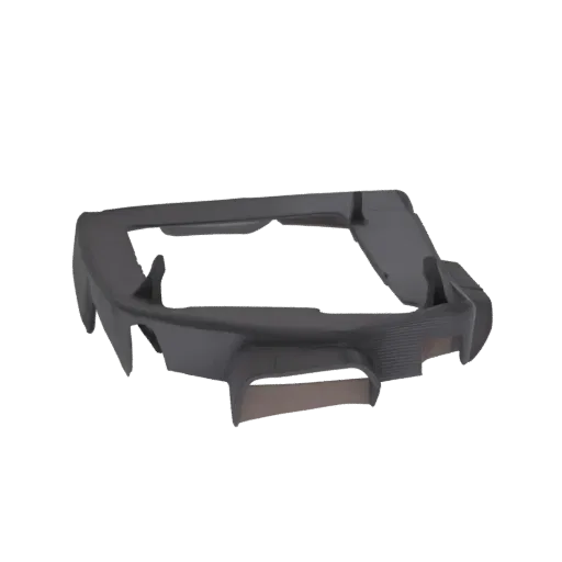 3D модель диффузора заднего бампера автомобиля с агрессивными аэродинамическими ребрами и темным матовым покрытием.