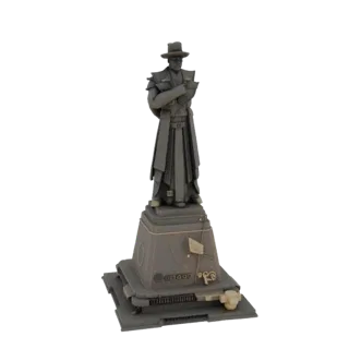 3D модель памятника Салавату Юлаеву в Уфе, статуя героя на детализированном постаменте, выполненная в сером цвете.