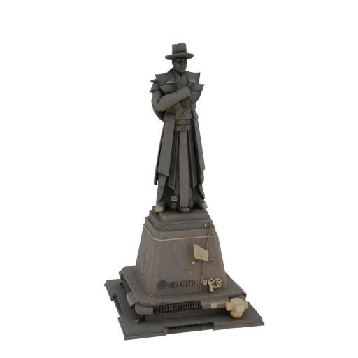 3D модель памятника Салавату Юлаеву в Уфе, статуя героя на детализированном постаменте, выполненная в сером цвете.