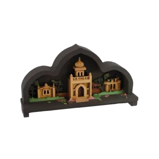 Предварительный просмотр 3D-модели миниатюрной диорамы с зданиями в исламском стиле, деревьями и текстурированным ландшафтом