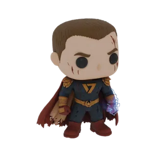 3D-модель фигурки Хоумлендера Funko Pop из сериала The Boys, с боевыми шрамами и синим энергетическим эффектом на руке.