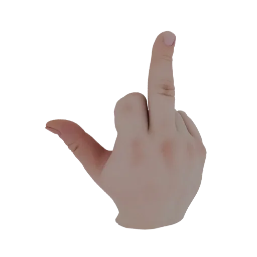 3D модель человеческой руки со средним пальцем, вытянутым вверх.