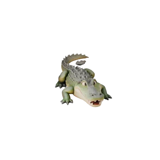 Мультяшная 3D-модель аллигатора, рендер дикой природы сбоку, стилизованный ассет животного со складками кожи, формами гребня