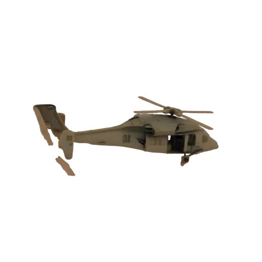 Рендер 3D модели детализированного вертолета UH-60 Black Hawk в нейтральной позе на белом фоне.