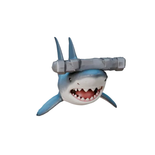 Мультяшная 3D-модель акулы-молот, вид сбоку, рендер дикой природы, стилизованный ассет животного с реакцией кожи под водой, т