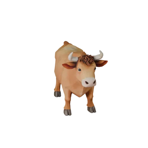 Низкополигональная 3D модель коровы, вид сбоку в игровом ракурсе, низкополигональная модель животного с объемом груди, перело