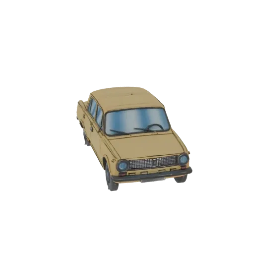 3D модель бежевого советского седана 1980-х годов, вид с немного приподнятого передне-левого угла.