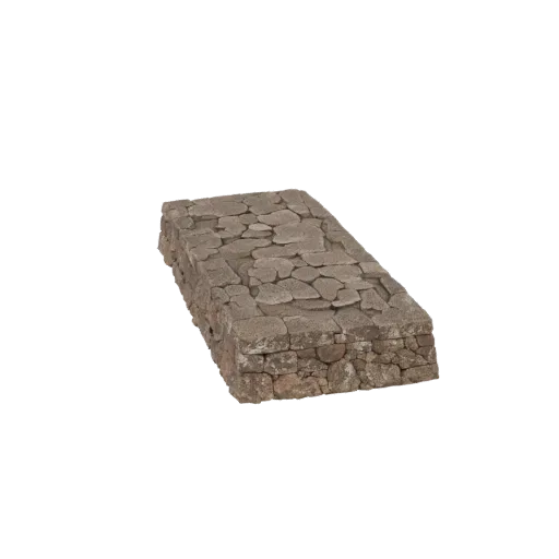 3D модель прямоугольной каменной платформы с текстурированной брусчатой ​​верхней частью, изолированная на белом фоне.