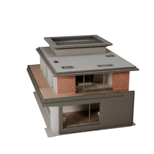 Современный дом реалистичная 3D модель, вид с трех четвертей снаружи, показывающий материалы жилого здания и архитектурные де