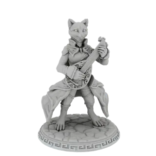3D модель кота-барда, играющего на лютне, стоящего на брусчатом основании с узором греческого ключа.