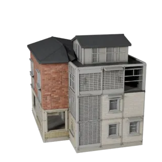 Низкополигональная 3D модель модульного комплекта крыши, готовая к игре, вид снаружи, показывающий материалы модульного строи