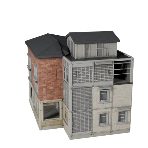 Низкополигональная 3D модель модульного комплекта крыши, готовая к игре, вид снаружи, показывающий материалы модульного строи