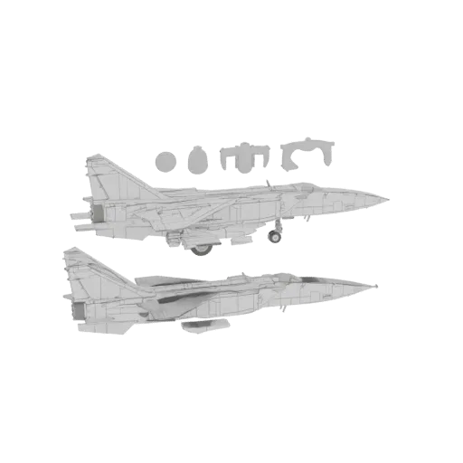 3D модель советского истребителя МиГ-25 Foxbat, вид сбоку на черном фоне.
